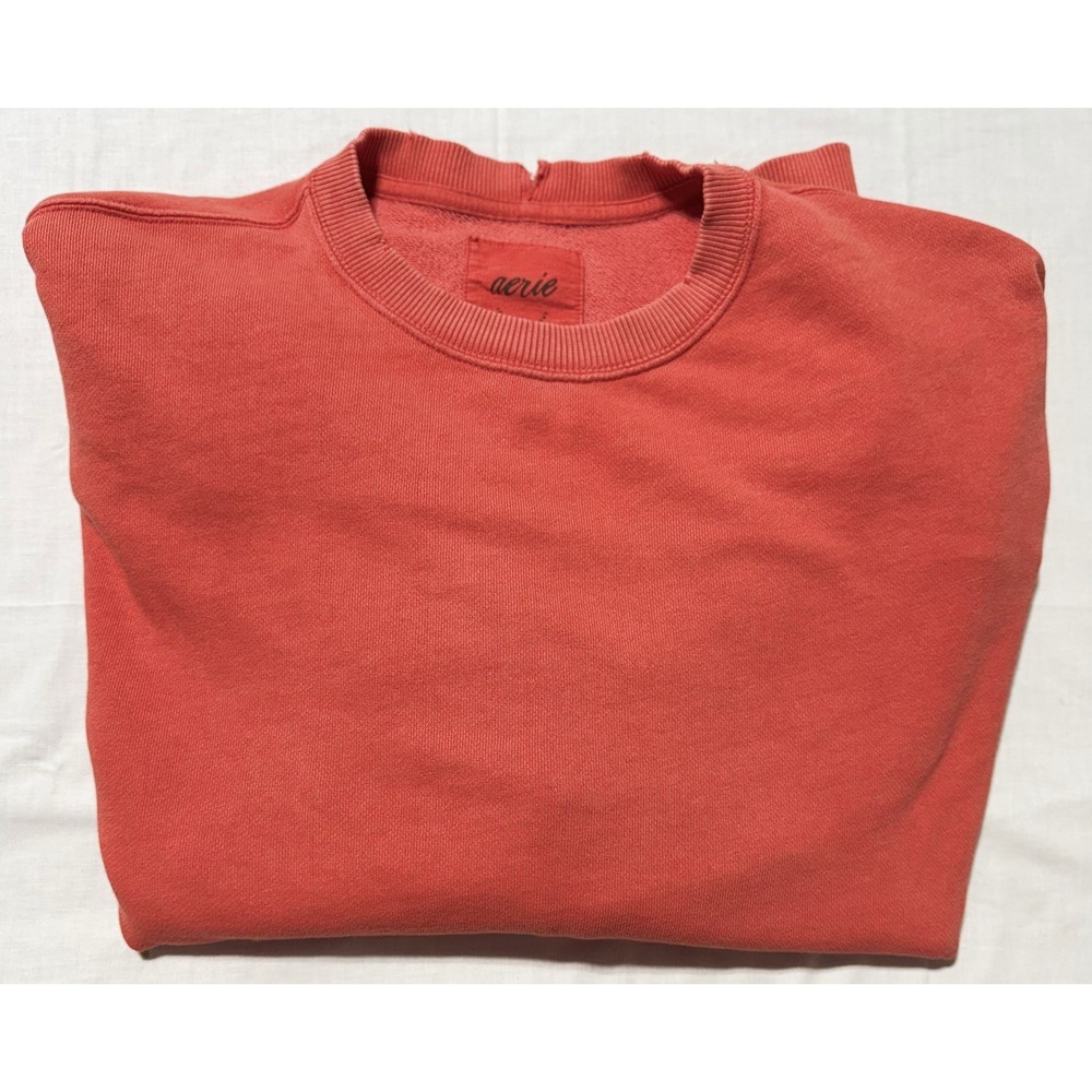 Aerie Love This Moment Distressed Crewneck Sweatshirt Large Coral Red Oversized